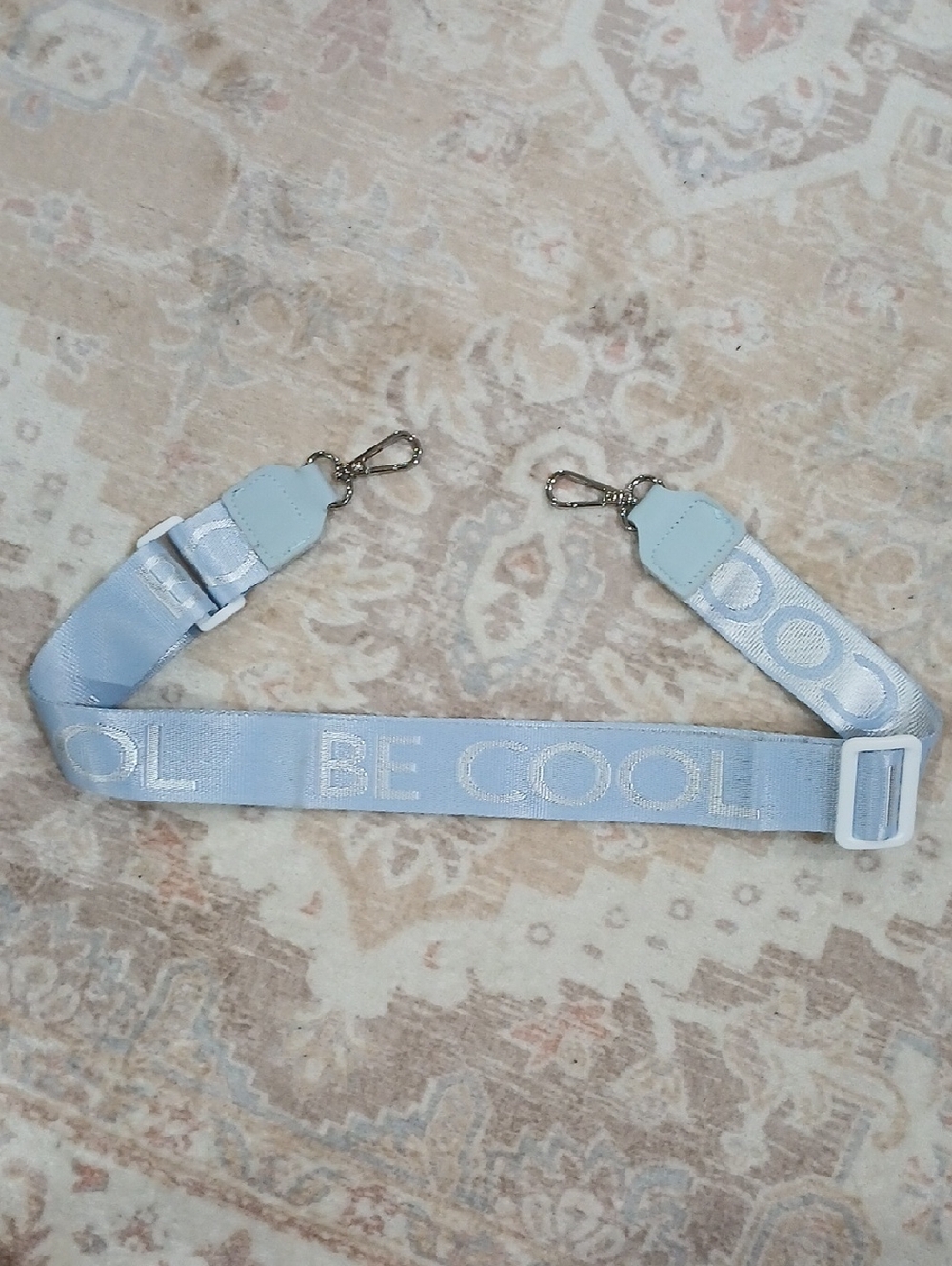 Baby Blue 'BE COOL' Decorative Purse Or Camera Strap